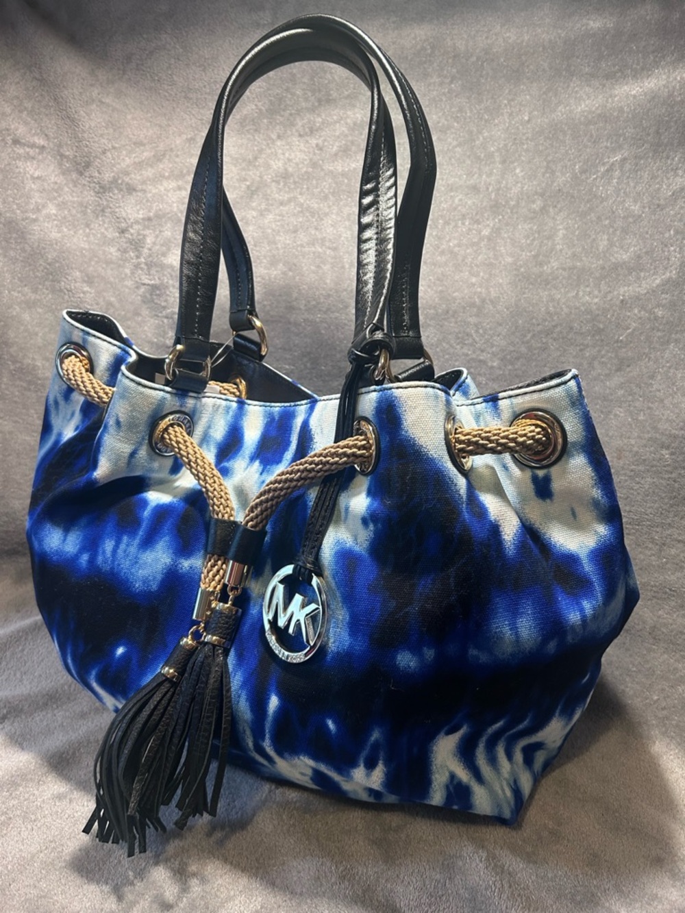 Michael Kors Marina Large Blue Tie Dye Rope Tote w/ Gold Hardware - Picture 2 of 11